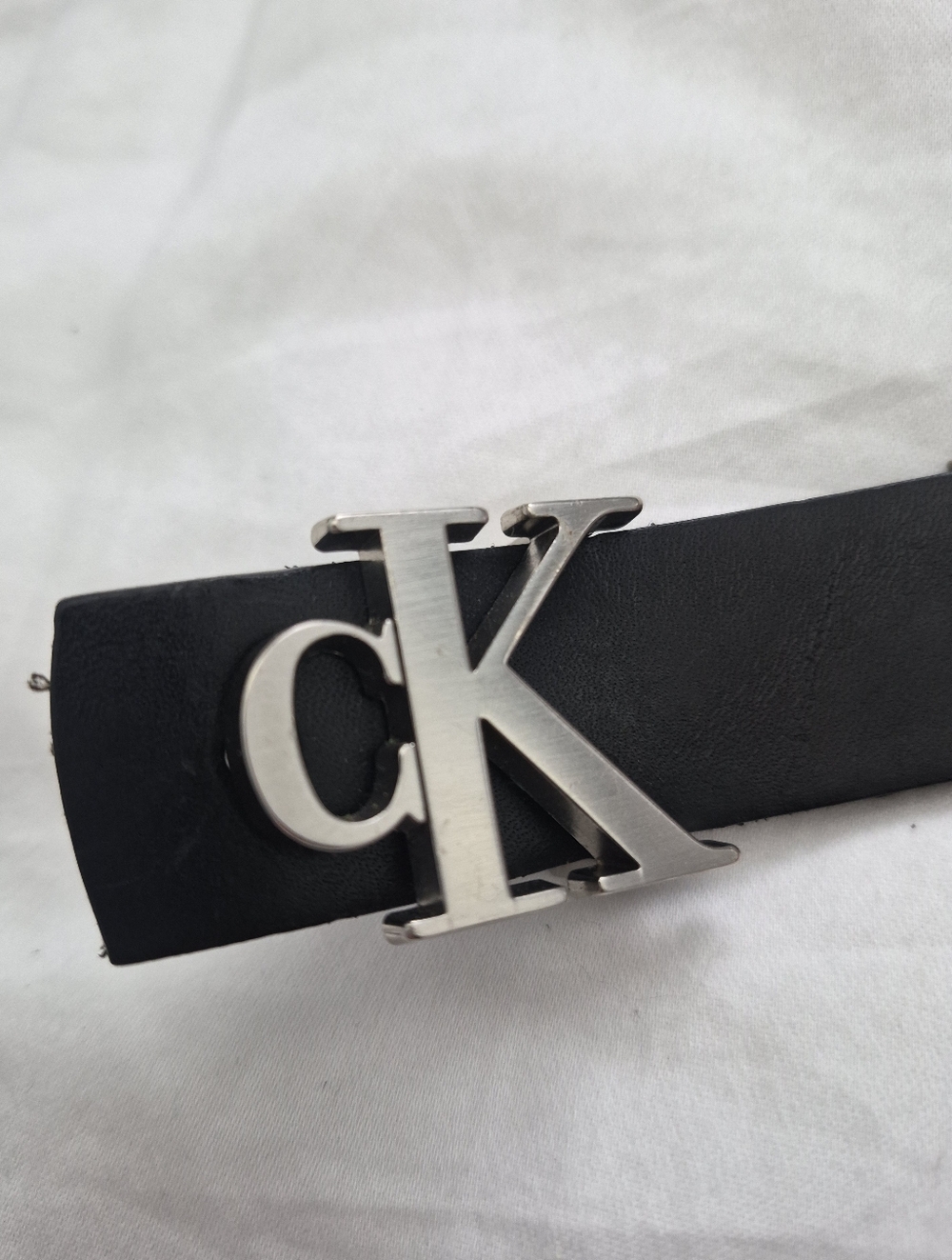 Calvin Klein Italian Saddle Leather Belt Ck Logo Black Size S Vintage